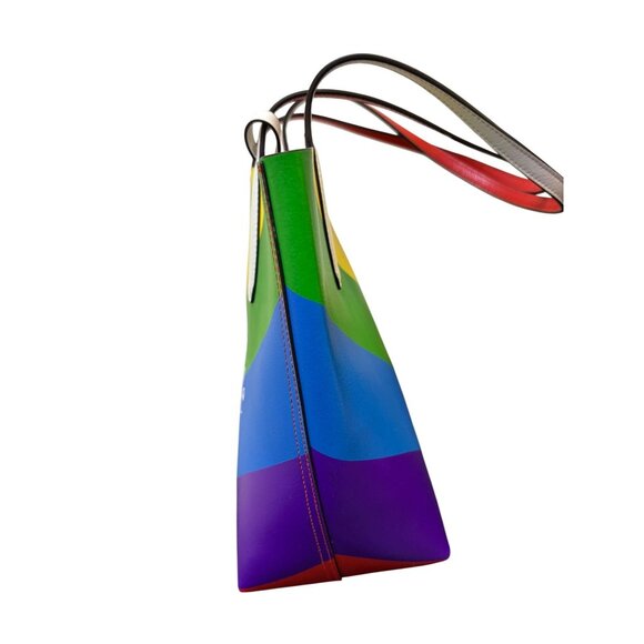 Kate Spade New York Rainbow Striped Leather Tote Bag With Red & White Handles - Picture 4 of 10